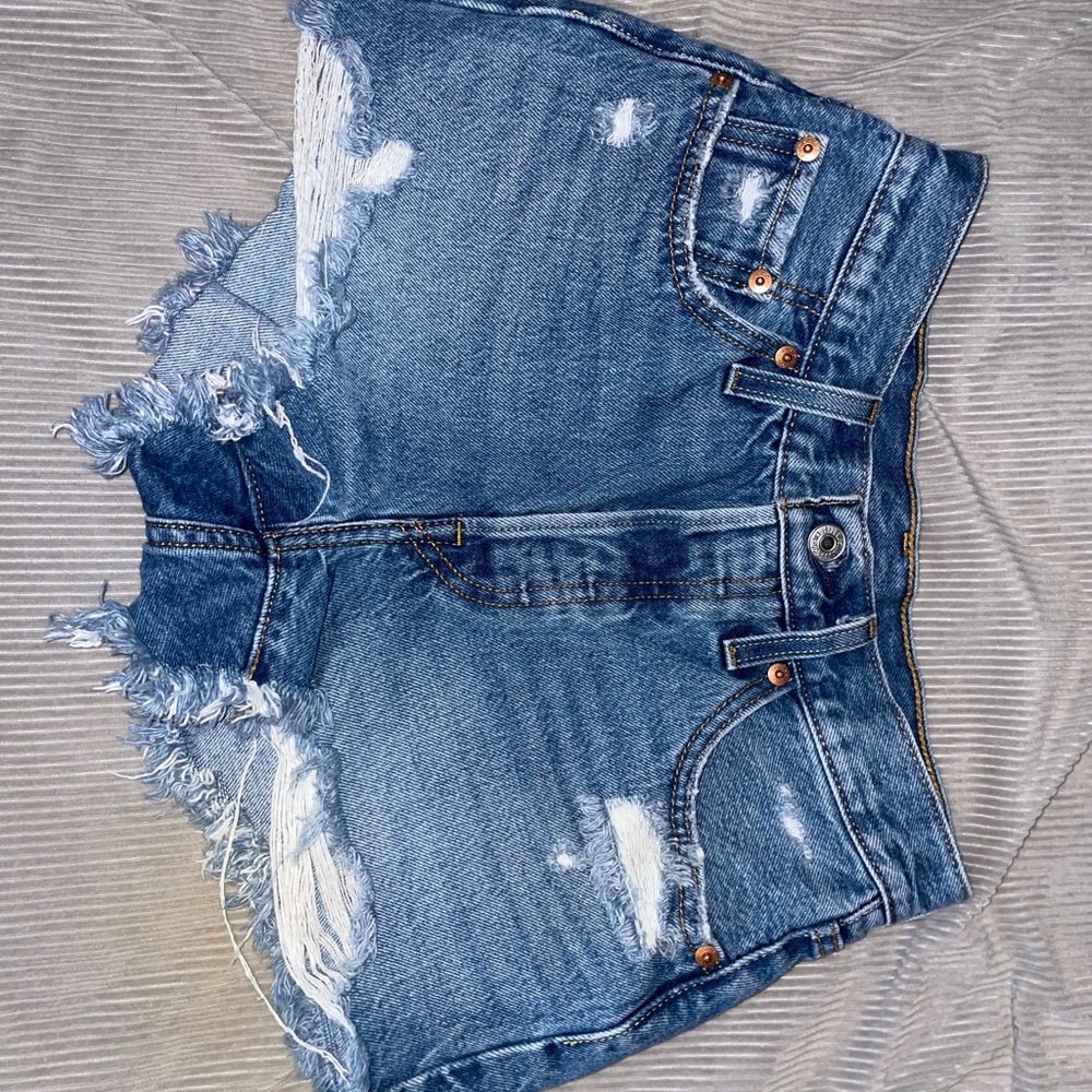 Levi's Blue Distressed Jean Shorts